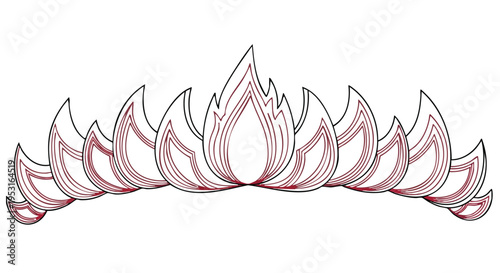 Stylized Flame Crown Illustration. Decorative Fire Tiara Graphic Element. Abstract Line Art Symbol.