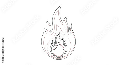 Fire flame outline icon. Minimalist line art graphic element. Heat energy symbol.