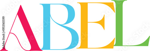 Abel name vector illustration using classic serif font in bright colors