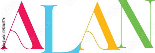 Alan name rainbow color typography with elegant serif letter collection
