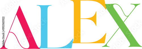 Alex colorful elegant alphabet letters on transparent background