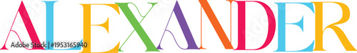 Alexander colorful elegant alphabet letters on transparent background