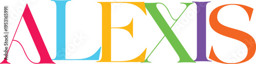 Alexis colorful elegant alphabet letters on transparent background