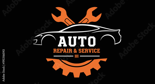 Auto Repair and Service Logo with Car and Tools.