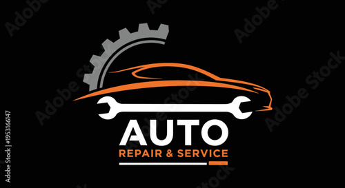 Auto Repair and Service Logo with Car and Tools.