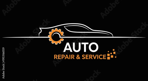 Auto Repair and Service Logo with Car Silhouette and Gear.