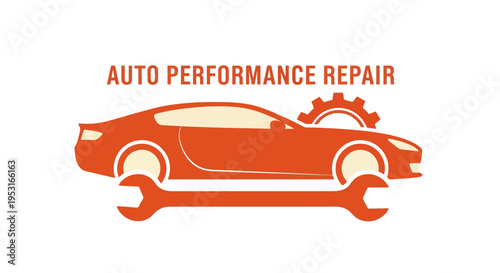 Auto Performance Repair Service Logo with Car and Tools.
