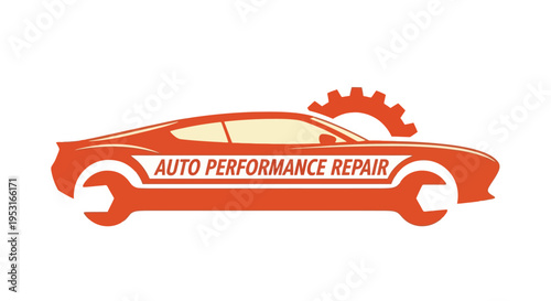 Auto Performance Repair Logo with Car and Tools.