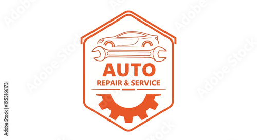 Auto Repair and Service Emblem with Car and Wrench.