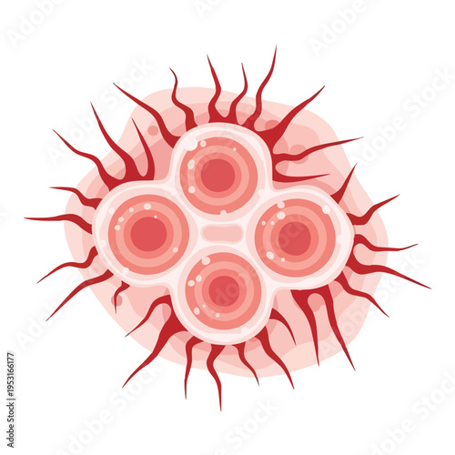 Microorganism illustration. Germ icon. Abstract cell cluster. Spiky pathogen graphic.