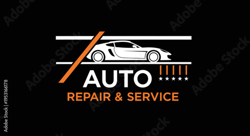 Auto Repair and Service Logo with Sports Car.