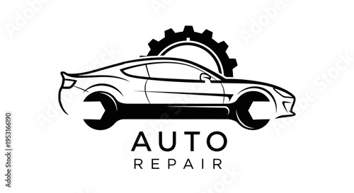 Auto Repair Service Logo with Car and Tools.