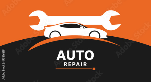 Auto Repair Service Logo with Car and Wrench Symbol.