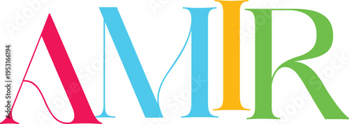 Amir name lettering with bold colorful serif font on transparent pattern