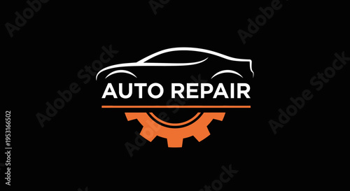 Sleek Auto Repair Logo with Car Silhouette and Gear Icon.