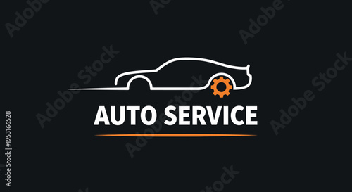 Sleek automotive service logo with car silhouette and gear icon.