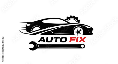 Sleek black car auto fix service logo with wrench and gear.