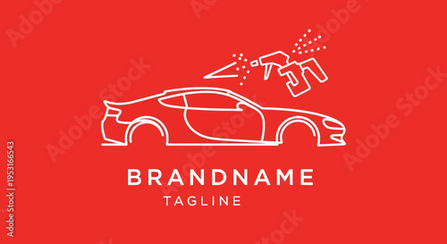 Sleek sports car outline with cleaning spray and cloth for car wash service.