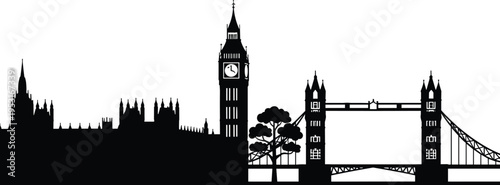 London Skyline Silhouette Featuring Big Ben Clock Tower and Tower Bridge  Kingdom Travel and British Tourism DesignLondon Skyline Silhouette Featuring Big Ben Clock Tower and Tower Bridge Landmark