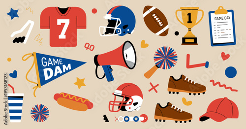 Sports Equipment Icons Set – Game Day Football Gear and Team Spirit Vector Collection