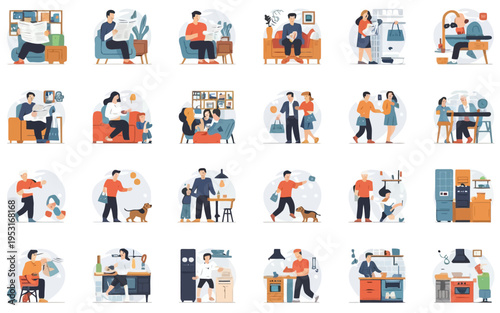 Diverse group of people engaging in various indoor activities and social interactions Vector