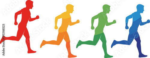 Running silhouettes colorful set, male runner collection, sprint motion illustration, athletic fitness design, dynamic sport activity concept, active lifestyle vector artwork