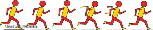 Running character animation sequence, cartoon runner motion steps, sprint cycle illustration, athletic movement frames, fitness training design, dynamic sport animation concept