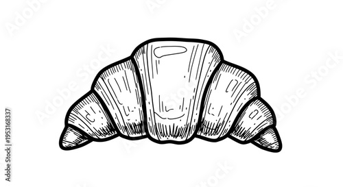 Food  Bakery Hand Drawn Croissant - Black and White Line Art Sketch