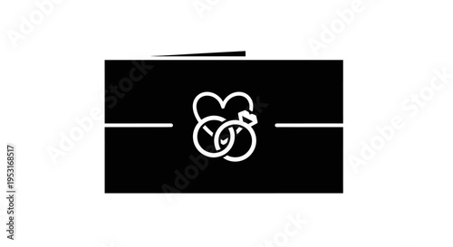 Wedding Rings and Heart Icon - Black and White Glyph
