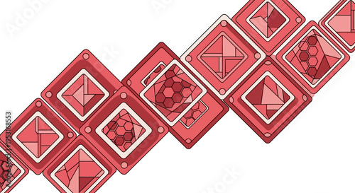 Red Gemstone Bracelet Diagonal Pattern Detailed Facets.