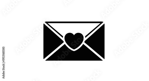 Black Envelope with Heart Icon, Love Letter Symbol, Simple Glyph Art