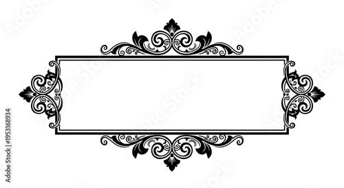 Ornate Black and White Decorative Frame with Copy Space, Vintage Design