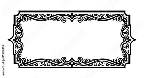Ornate vintage rectangular frame, black and white line art, decorative border