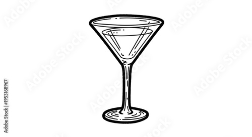 Black and White Line Art Martini Glass with Drink