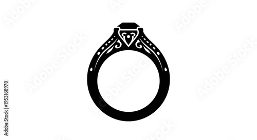 Black  White Glyph of a Diamond Engagement Ring