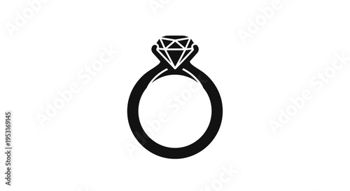 Black diamond ring glyph icon, wedding or engagement symbol
