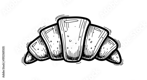 Black and White Line Art Croissant Icon, Food Industry Stock Asset