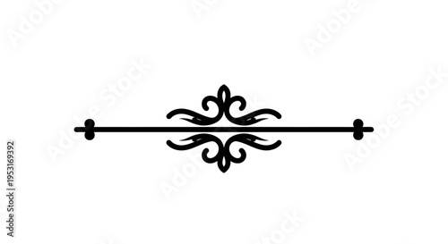Ornate decorative flourish divider line black and white vector