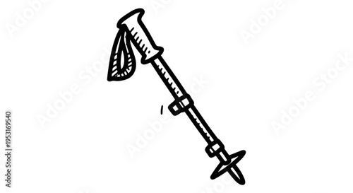 Black and White Line Art Illustration of a Ski Pole