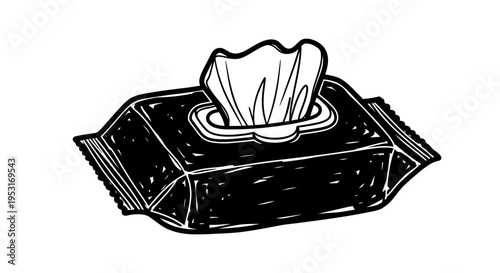 Black and White Line Art of Wet Wipes Pack