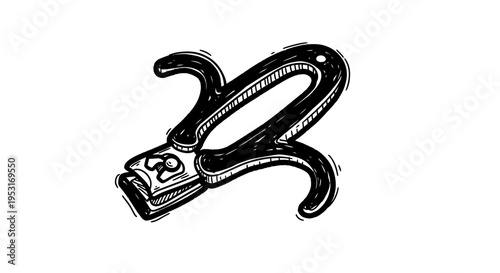 Black and White Line Art of Nail Clippers on White Background