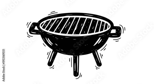 Black and white doodle of a barbecue grill, vector art