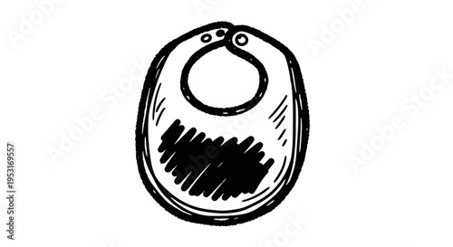 Black and White Line Art of a Baby Bib