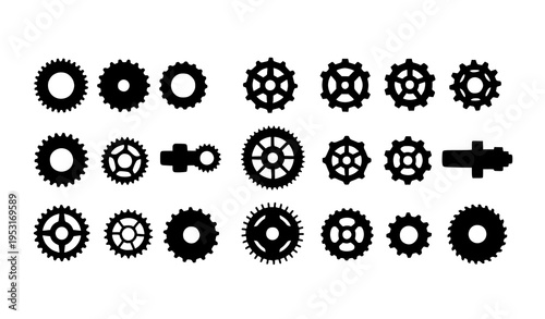 Gear and cogwheel icon set mechanical engineering machine parts vector collection