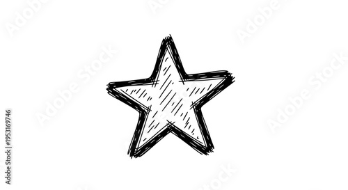 Hand-drawn star, simple black and white sketchy illustration, icon