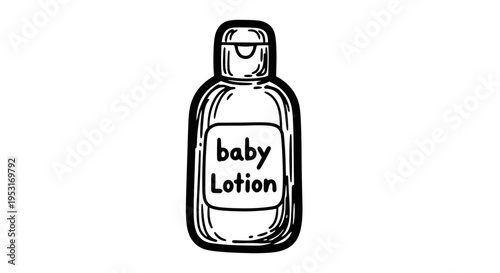 Baby Lotion Bottle Black and White Line Art Icon