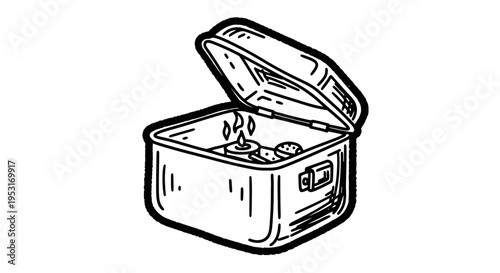 Vintage Camper Lunch Box with Sterno Stove, Line Art Icon