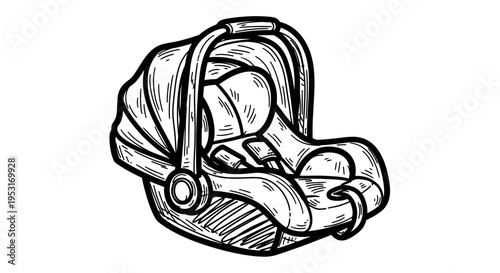 Black and White Line Art of a Baby Car Seat Carrier