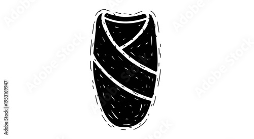 Black and White Line Art Icon of a Swaddled Baby