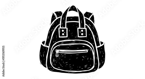 Black and White Line Art Backpack Icon for Travel and Education